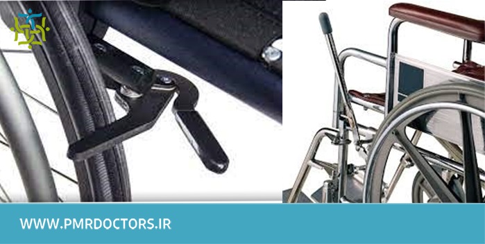قفل چرخ ویلچر دستی- نوع قیچی، سمت چپ و نوع push/pull سمت راست